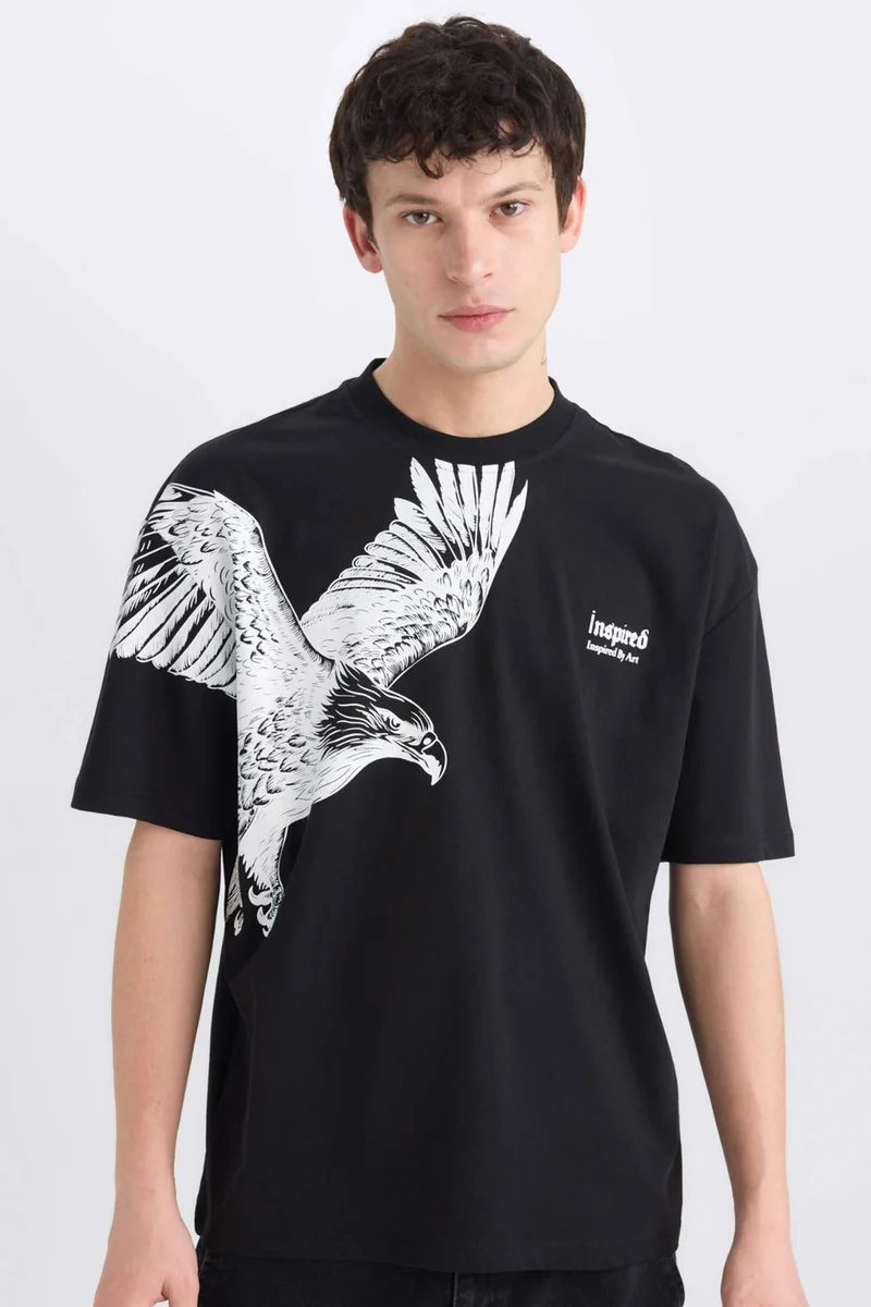 ديفاكتو Oversize Crew Neck Printed Short Sleeve T-Shirt