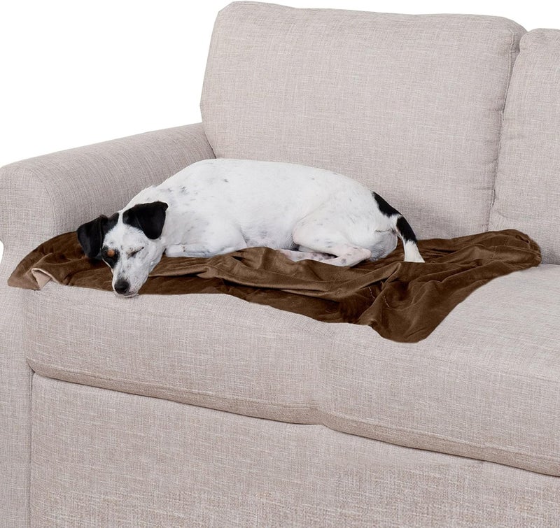 Furhaven Pet Blanket for Dogs and Cats - Waterproof Two-Tone Luxe Velvet Dog Throw Blanket, Washable, Brownstone, Medium - Image 1