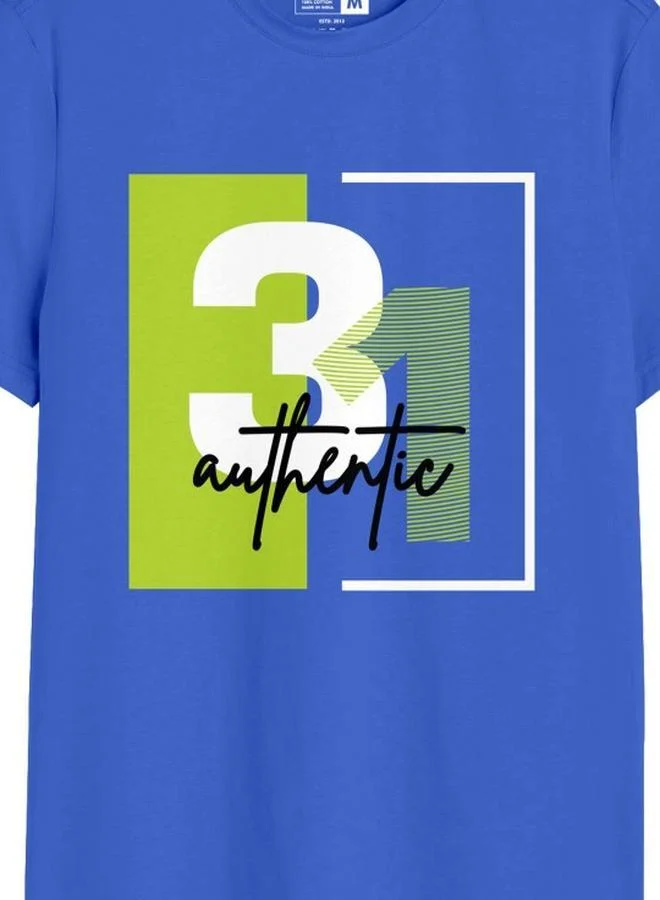 Bonorganik Men's Royal Blue 100% Cotton Printed Regular Fit T-Shirt