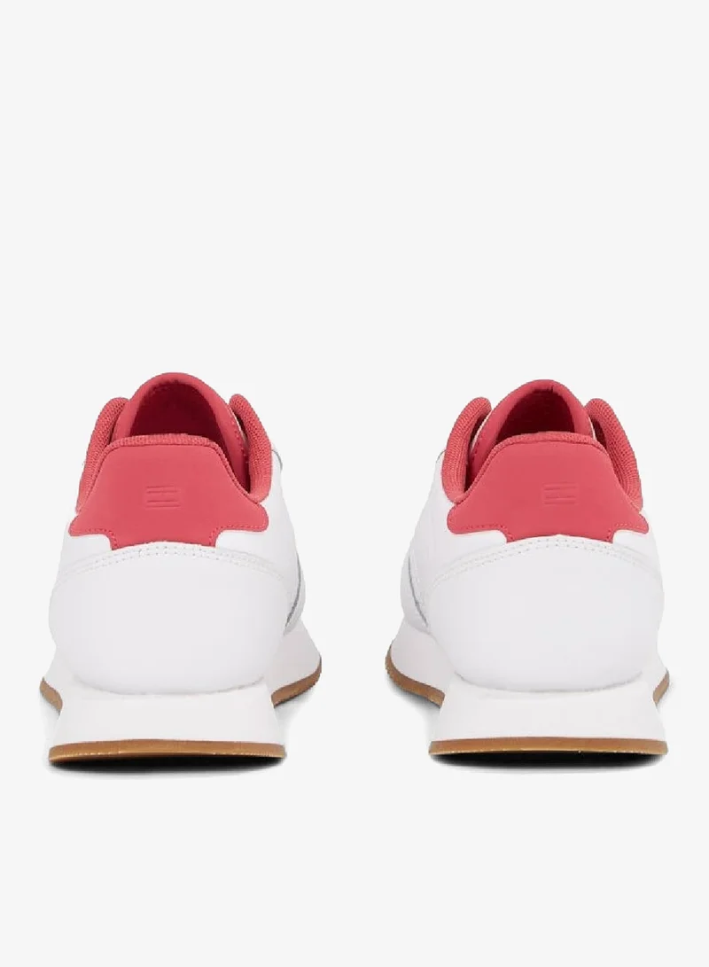 Tommy Hilfiger White/Heritage Pink Leather Colour-Pop Runner Sneakers for Women | Best Price UAE