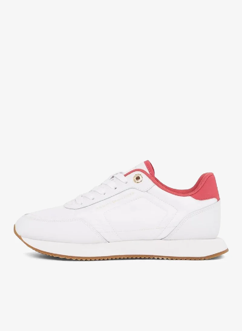 Tommy Hilfiger White/Heritage Pink Leather Colour-Pop Runner Sneakers for Women | Best Price UAE