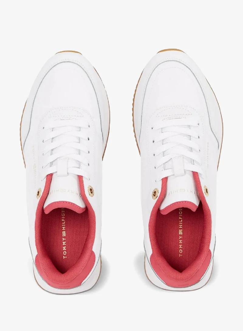 Tommy Hilfiger White/Heritage Pink Leather Colour-Pop Runner Sneakers for Women | Best Price UAE