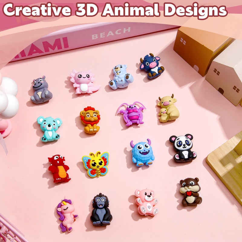 Ferreve 16 Pcs 3D Animal Silicone Focal Beads for Pens, Keychain Making, Focal Beads Bulk for Beadable Keychain DIY Crafts Necklace Bracelet Phone Chain Charms Jewelry Making - Image 2
