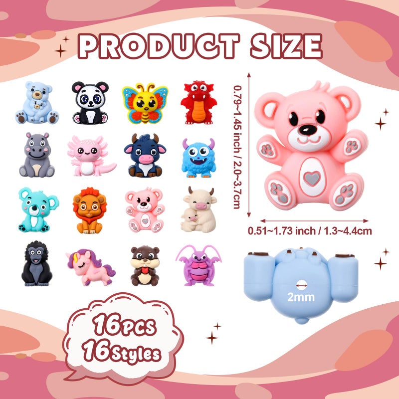 Ferreve 16 Pcs 3D Animal Silicone Focal Beads for Pens, Keychain Making, Focal Beads Bulk for Beadable Keychain DIY Crafts Necklace Bracelet Phone Chain Charms Jewelry Making - Image 3