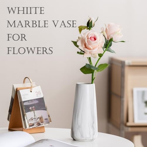 HUBUISH Marble White Vase - 8" Big White Ceramic vase for Flower, Boho Vases for Pampas Grass, Minimalist Modern vases for Home Decor, Table Shelf Living Room Farmhouse Decor - Image 2