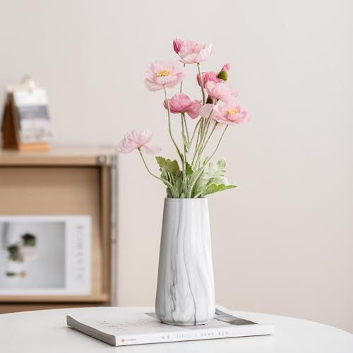 HUBUISH Marble White Vase - 8" Big White Ceramic vase for Flower, Boho Vases for Pampas Grass, Minimalist Modern vases for Home Decor, Table Shelf Living Room Farmhouse Decor - Image 5