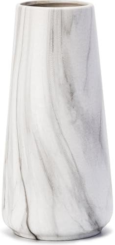 HUBUISH Marble White Vase - 8" Big White Ceramic vase for Flower, Boho Vases for Pampas Grass, Minimalist Modern vases for Home Decor, Table Shelf Living Room Farmhouse Decor - Image 1