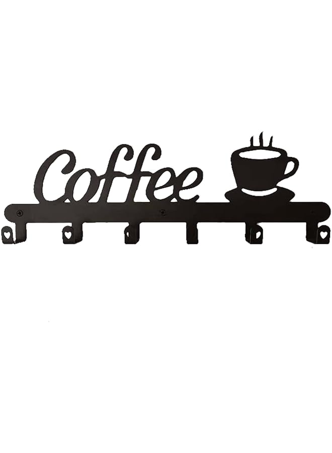 Zaboon Coffee Mug Holder Coffee Shaped Hook Rack 6 Hooks Hanging Coffee Cup Racks Wallmounted Nailfree Drilling Metal Hanger Storage Hook For Mug Display Organizer - Image 1