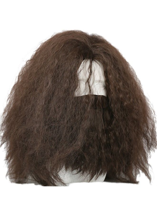 womens Hagrid Cosplay Wig Curly Black Fluffy Useful Long Hair Costume Accessory, Brown, Medium