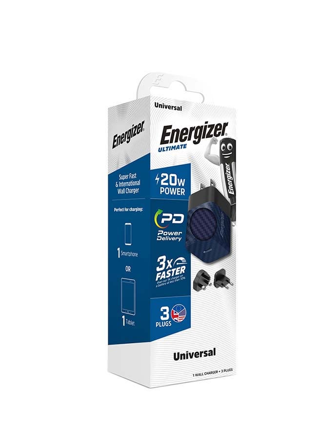 Energizer Ultimate Power Delivery 20W Wall Charger, GaN Technology, 3x Faster, 3 Plugs- EU/ UK/ US Plugs, Universal Compatiblity, Type-C Output Blue - Image 5