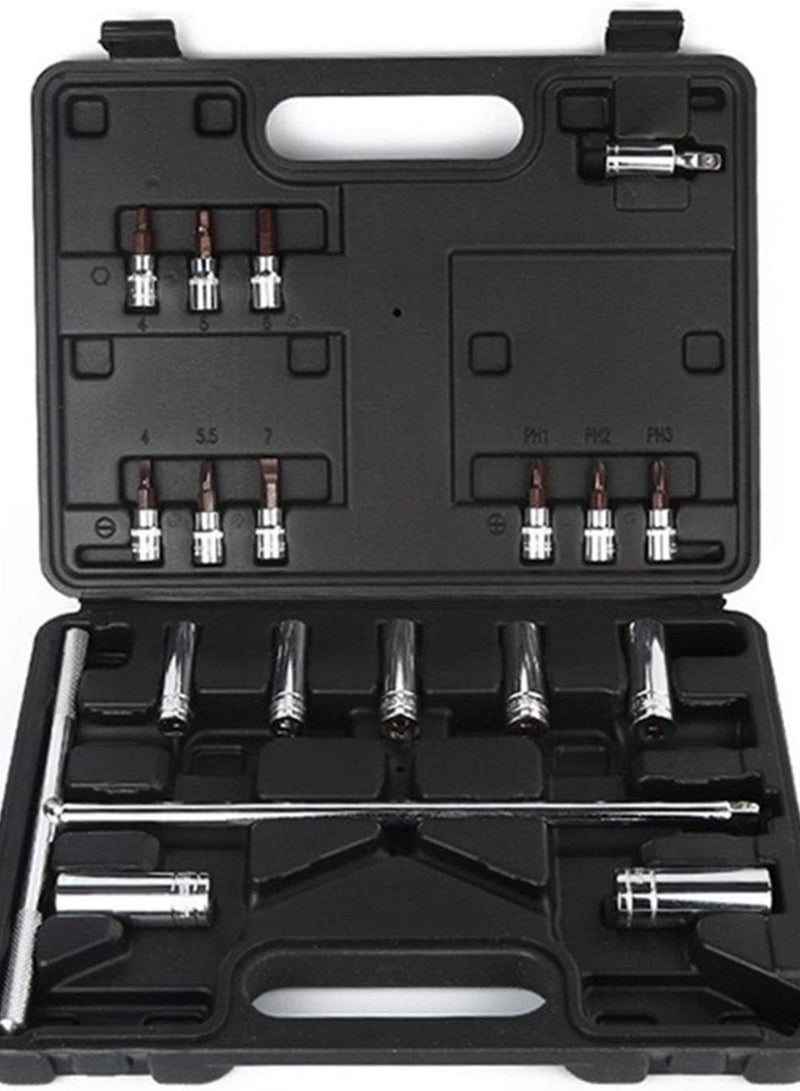 GGOOT Hardware Tool Socket Wrench T-Shaped Handle Universal Spanner Sleeves Removable Screw Nuts Key 19Pcs Bicycle Automobile Repair Tools (Color : 13Pcs)  - Image 2