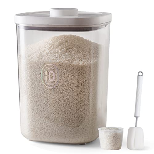 LivLab 20-25 lbs Rice Dispenser,10.5 Qt/10 L/22-25 lbs Rice Container Storage with Measuring Cup & Brush Food Cereal Container Bins Household for Kitchen Pantry Organization (AY-10KG-WHITE) - Image 1