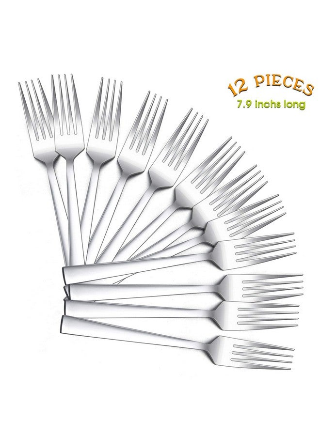 E-far Dinner Forks Set of 12, E-far 7.9 Inch Stainless Steel Forks for Home, Kitchen or Restaurant, Non-toxic & Mirror Polished, Squared Edge & Dishwasher Safe - Image 2