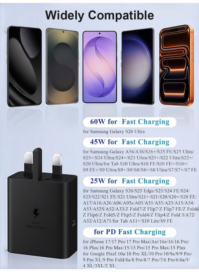 AMIJOY 60W Charger for Samsung Galaxy S26 Ultra, Type C Charger 60 watts Power Adapter, Support Super Fast Charging 3.0, Black - Image 5
