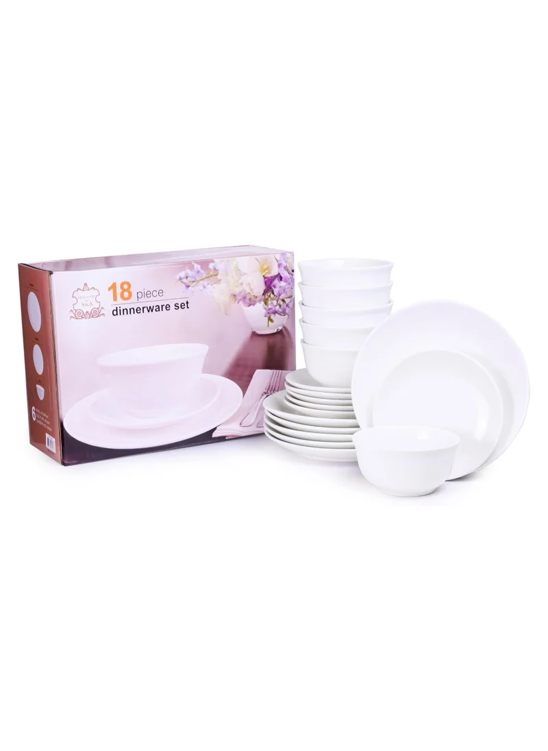 Shallow Shallow 18-Piece Porcelain Dinnerware Set – Elegant Ceramic Crockery for 6 | Includes 26.8 cm Dinner Plates, 20 cm Side Plates, and 15 cm Bowls, White