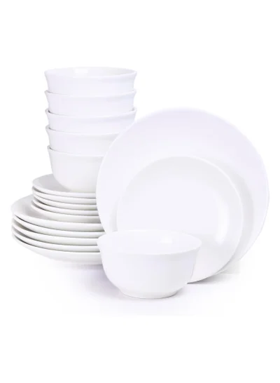Shallow Shallow 18-Piece Porcelain Dinnerware Set – Elegant Ceramic Crockery for 6 | Includes 26.8 cm Dinner Plates, 20 cm Side Plates, and 15 cm Bowls, White