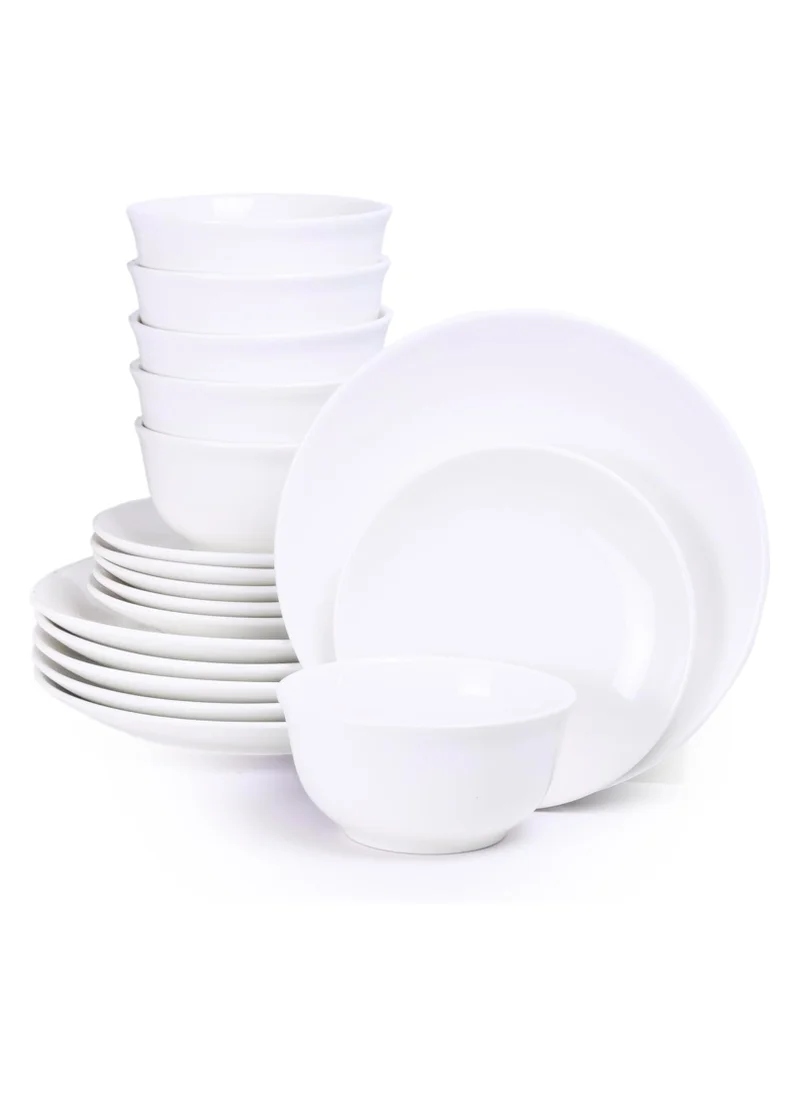 Shallow Shallow 18-Piece Porcelain Dinnerware Set – Elegant Ceramic Crockery for 6 | Includes 26.8 cm Dinner Plates, 20 cm Side Plates, and 15 cm Bowls, White