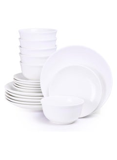 Shallow Shallow 18-Piece Porcelain Dinnerware Set – Elegant Ceramic Crockery for 6 | Includes 26.8 cm Dinner Plates, 20 cm Side Plates, and 15 cm Bowls, White  - Image 1