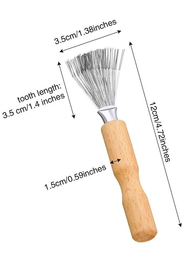 فرشاة تنظيف الشعر من بواو (قطعتان)، فرشاة صغيرة لإزالة الأوساخ من الشعر مع مشط سلكي معدني، مقبض خشبي للاستخدام المنزلي والصالون (مقبض ذو أخدود). - Image 4