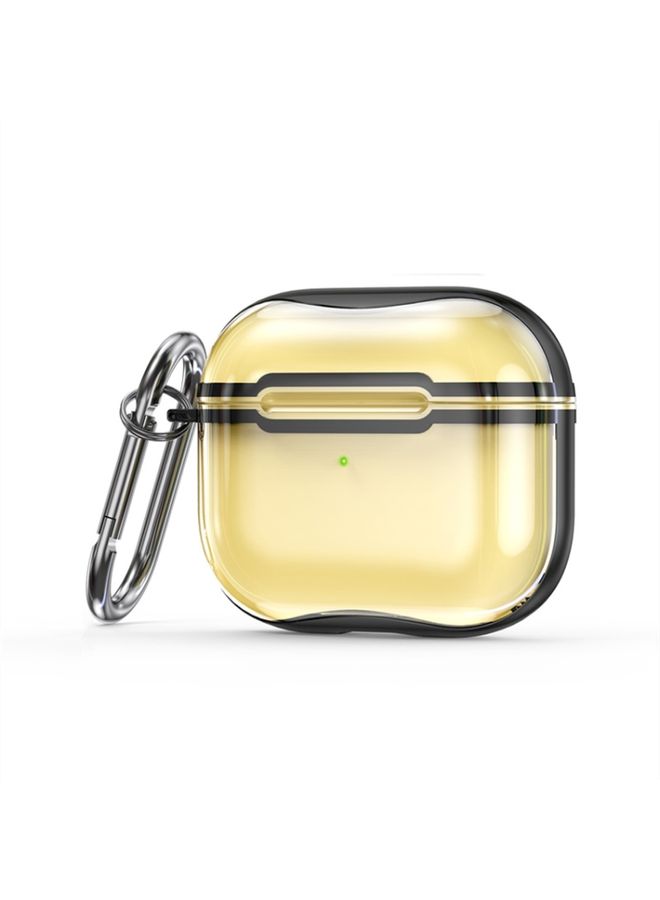 Case Cover Electroplating Frame + Transparent TPU Earphone Protective Case with Hook For AirPods 3 Transparent Gold + Black