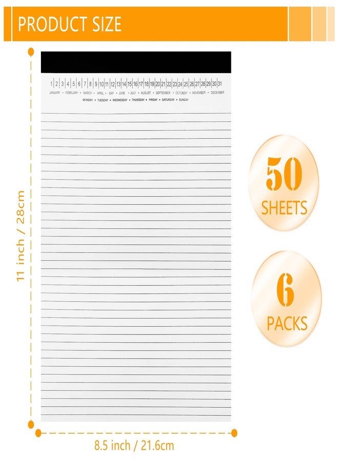 Uzant 6 Pack Legal Pads 8.5" x 11" Note Pads with Date on Top, 50 Sheets Lined Paper Writing Pads, Narrow Ruled White Notepad Notebook for Office Business School College Supplies - Image 3