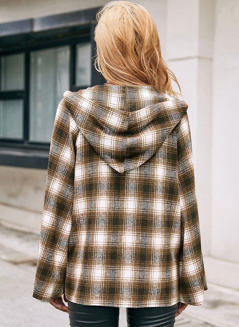Loquat Hooded Loose Casual Cardigan Plaid Shirt Coat Multicolour - Image 2