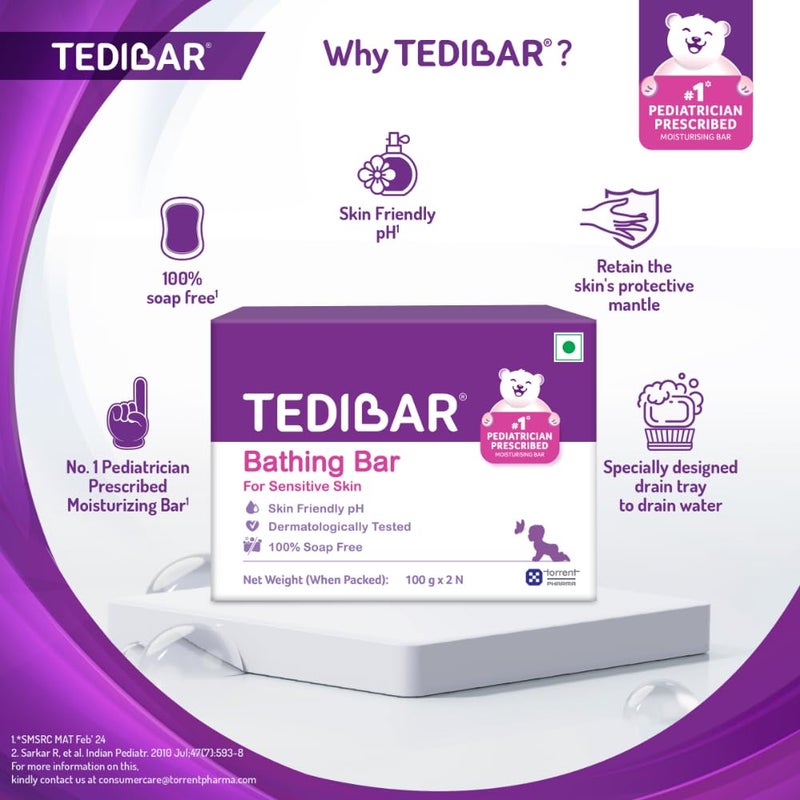 Tedibar Moisturising Baby Bathing Bar 100x2g Pack of 1 100 Soap Free No 1 Pediatrician Prescribed Moisturising Bar By Torrent Pharma - Image 5