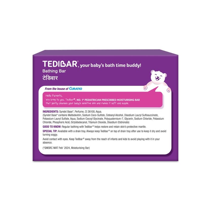 Tedibar Moisturising Baby Bathing Bar 100x2g Pack of 1 100 Soap Free No 1 Pediatrician Prescribed Moisturising Bar By Torrent Pharma - Image 3
