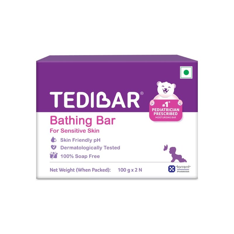 Tedibar Moisturising Baby Bathing Bar 100x2g Pack of 1 100 Soap Free No 1 Pediatrician Prescribed Moisturising Bar By Torrent Pharma - Image 1