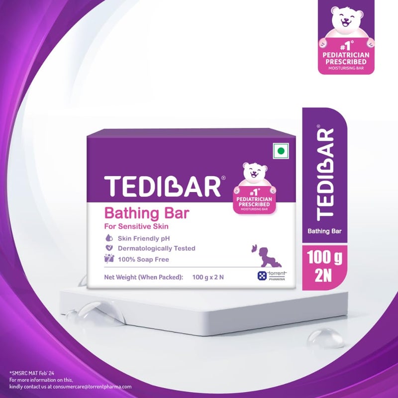 Tedibar Moisturising Baby Bathing Bar 100x2g Pack of 1 100 Soap Free No 1 Pediatrician Prescribed Moisturising Bar By Torrent Pharma - Image 2