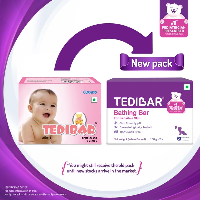 Tedibar Moisturising Baby Bathing Bar 100x2g Pack of 1 100 Soap Free No 1 Pediatrician Prescribed Moisturising Bar By Torrent Pharma - Image 4