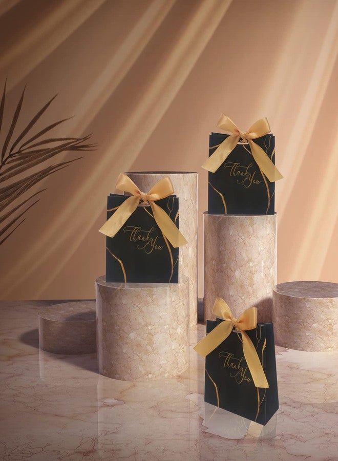 DECHISY 30Pack Small Thank You Gift Bags,Marble Pattern Party Favor Bags with Gold Bow Ribbon,4.5x1.8x3.Inches,Paper Bags for Birthday Wedding Bridesmaid Holiday Valentines Day (Black) - Image 2