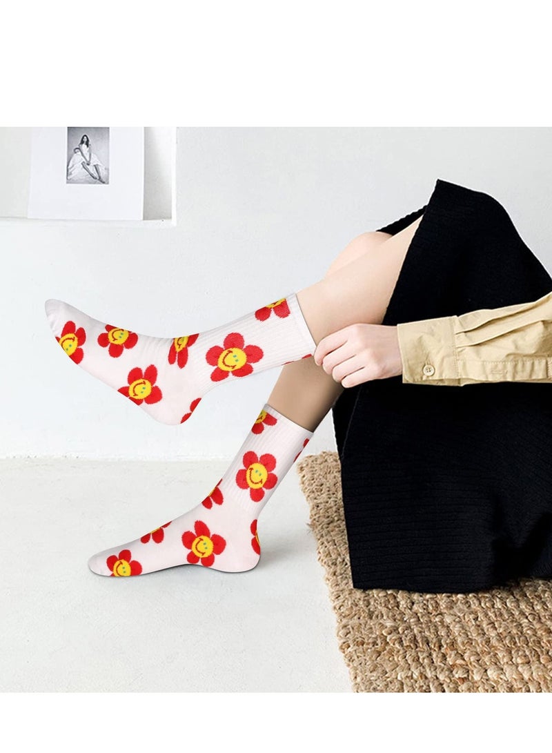 Y&D Womens Girls Socks, 5 Pairs Summer Novelty Funny Smiley Socks Colorful Crazy Cute Floral Animal Food Cotton Dress Gifts  - Image 2