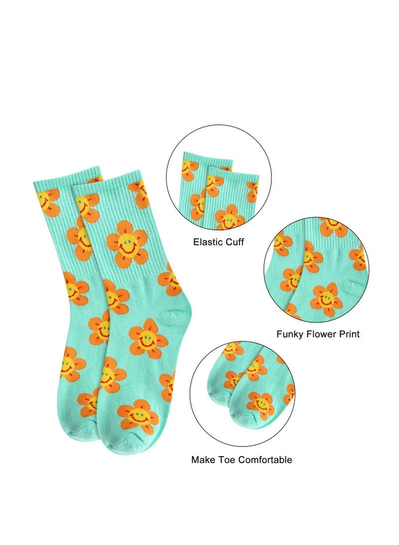 Y&D Womens Girls Socks, 5 Pairs Summer Novelty Funny Smiley Socks Colorful Crazy Cute Floral Animal Food Cotton Dress Gifts  - Image 4