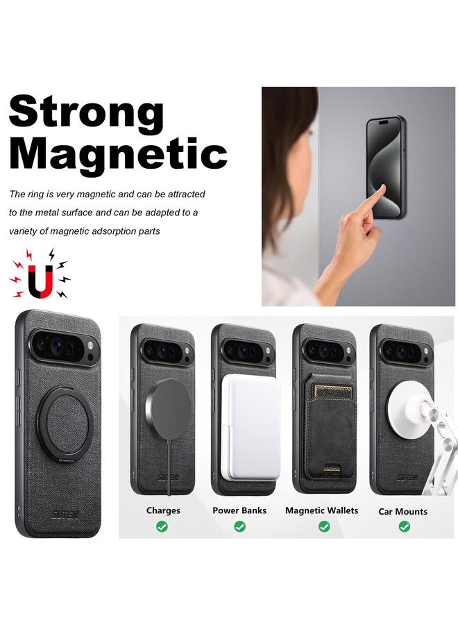 Suteni Case For Google Pixel 8a G3 360 Rotation Holder MagSafe Denim Leather Back Phone Case - Image 5