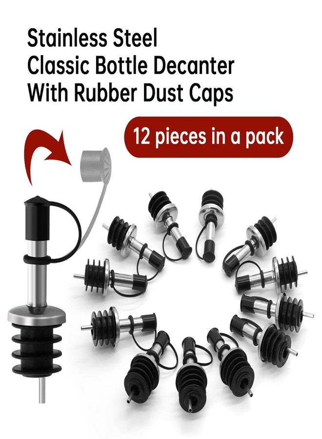 eispap 12Pcs Stainless Steel Bottle Pourers, Small Hole Bottle Olive Oil Spout with Rubber Dust Caps, Wine Pourers Liquor Pour Spouts for Pours Liquid, Wine, Vinegar, Most Liquor Bottles - Image 3
