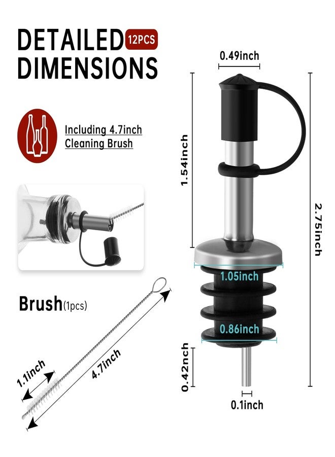 eispap 12Pcs Stainless Steel Bottle Pourers, Small Hole Bottle Olive Oil Spout with Rubber Dust Caps, Wine Pourers Liquor Pour Spouts for Pours Liquid, Wine, Vinegar, Most Liquor Bottles - Image 2