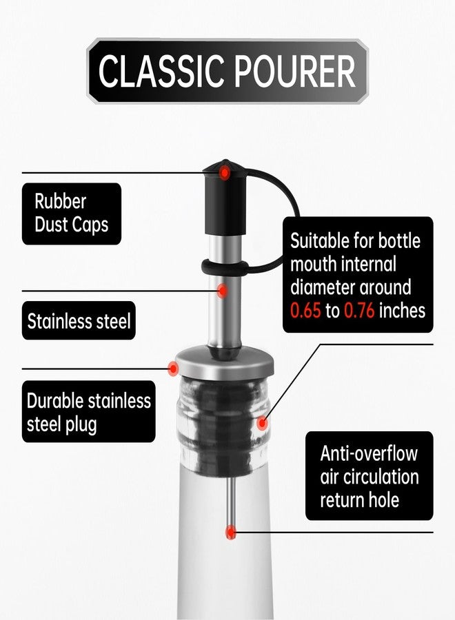 eispap 12Pcs Stainless Steel Bottle Pourers, Small Hole Bottle Olive Oil Spout with Rubber Dust Caps, Wine Pourers Liquor Pour Spouts for Pours Liquid, Wine, Vinegar, Most Liquor Bottles - Image 4