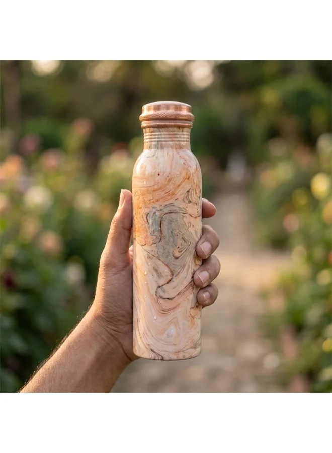 Mobcos Mobcos Natural Wood Swirl Copper Water Bottle 1 Ltr, 99% Pure Copper Bottle with Leakproof Screw Cap, Handmade Marbled Design, Reusable Water Bottle for Home, Office & Travel