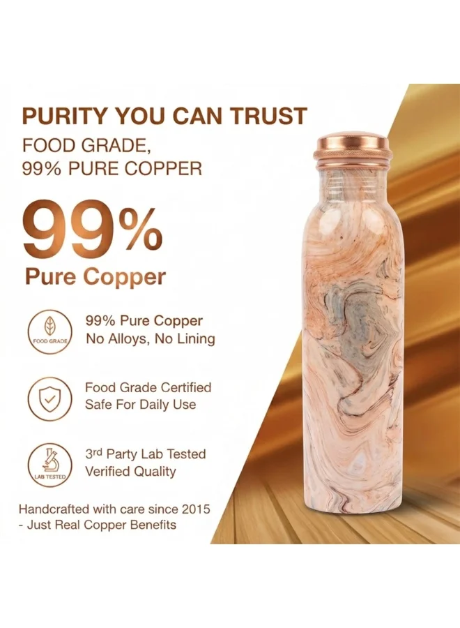 Mobcos Mobcos Natural Wood Swirl Copper W Bottle 1 Ltr Mobcos Natural Wood Swirl Copper Water Bottle 1 Ltr, 99% Pure Copper Bottle with Leakproof Screw Cap, Handmade Marbled Design, Reusable Water Bottle for Home, Office & Travel  | Best Price UAE