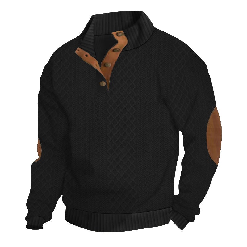 2024 Cross-border Sports Leisure Sweater Mens Autumn and Winter Slim-fit Collar Long-sleeved Trendy Running Jacquard Knitted Pullover Black