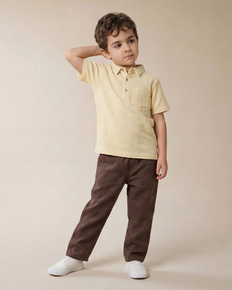 Redtag Boys Cream Jacquard Short Sleeve Shirt