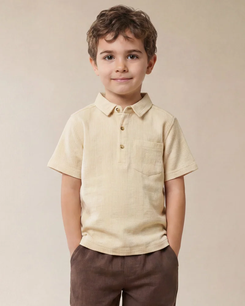 Redtag Boys Cream Jacquard Short Sleeve Shirt