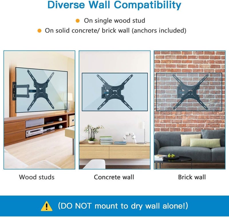 Pipishell Full Motion TV Wall Mount Bracket Articulating Arms Swivels Tilts Extension for Most 24-55 Inch LED LCD Flat Curved Screen TVs, Max VESA 400x400mm up to 66lbs by Pipishell - Image 5