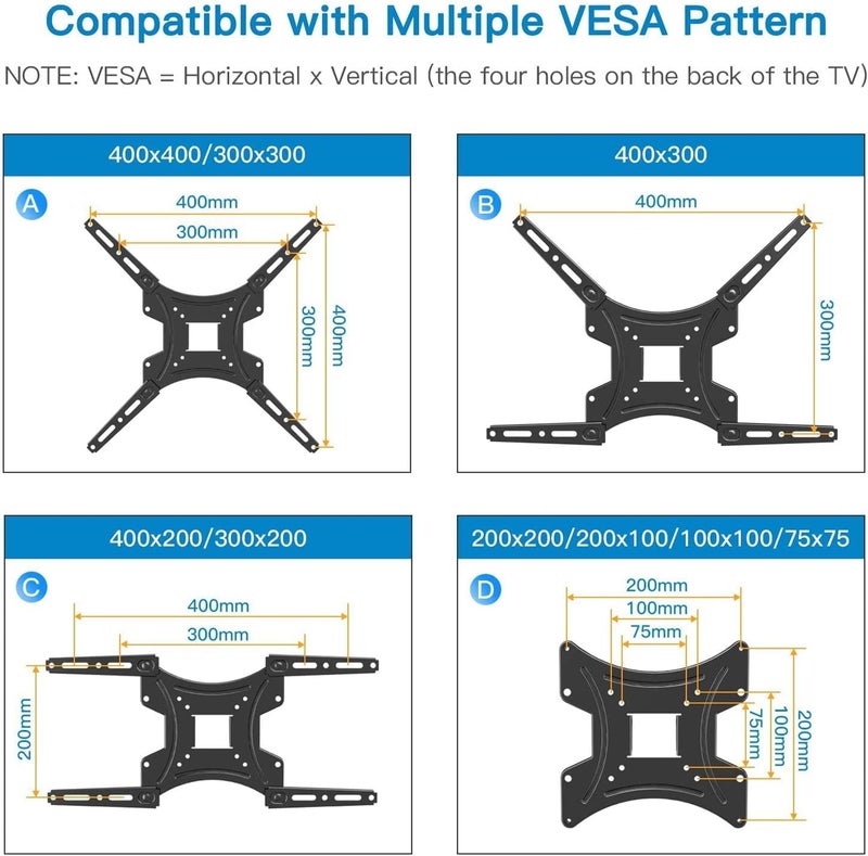 Pipishell Full Motion TV Wall Mount Bracket Articulating Arms Swivels Tilts Extension for Most 24-55 Inch LED LCD Flat Curved Screen TVs, Max VESA 400x400mm up to 66lbs by Pipishell - Image 2
