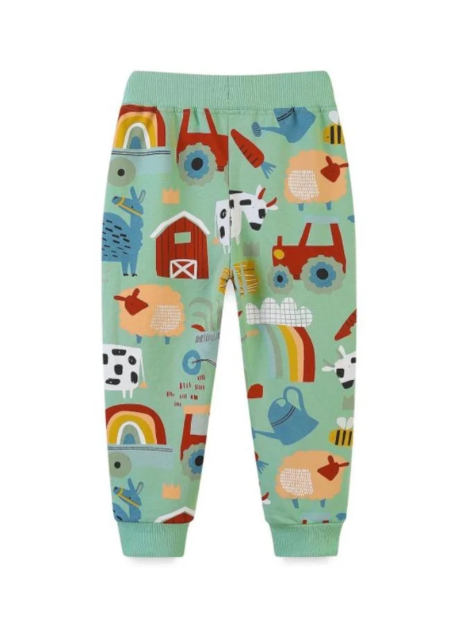 YUNIQEE Green Regular Fit Mid Rise Printed Trackpant