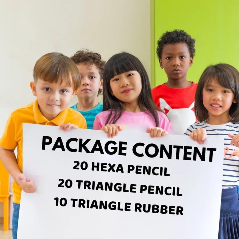 Bhakti Basket Bhakti Basket S4U Kids Birthday Gift Set: 20 Hexa Pencils, 20 Triangle Pencils & 10 Triangle Erasers - School Supplies  - Image 4