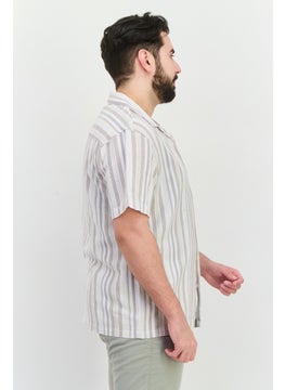 Algspar Men Regular Fit Stripe Short Sleeves Casual Shirt, White  - Image 2