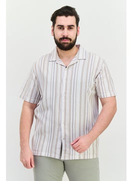 Algspar Men Regular Fit Stripe Short Sleeves Casual Shirt, White  - Image 1