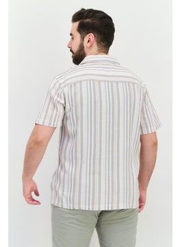 Algspar Men Regular Fit Stripe Short Sleeves Casual Shirt, White  - Image 3